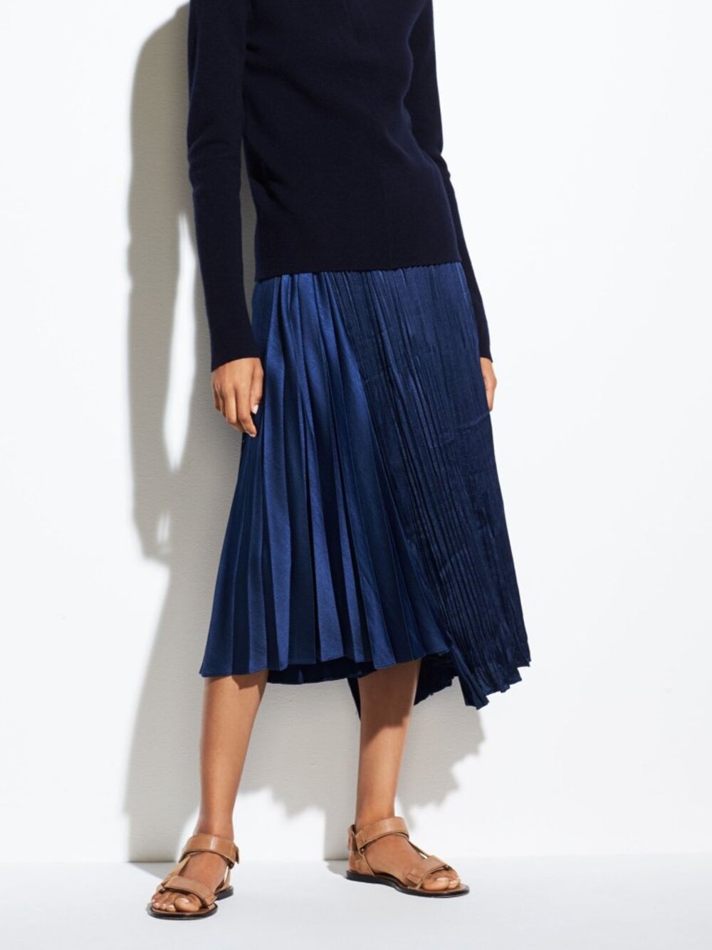 NWT Vince Mixed Pleat Satin Midi Skirt Hydra Blue Faux Wrap Size S $325